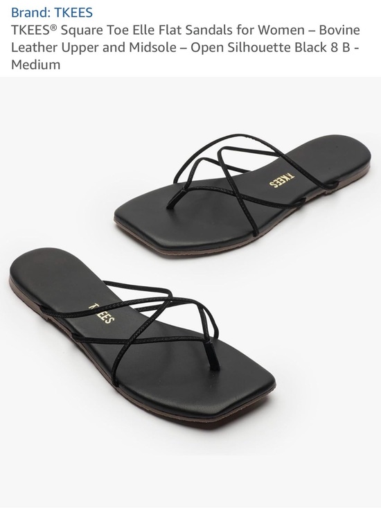 TKEES Shoes - TKEES Black Square Toe Strappy Elle Flat Sandals